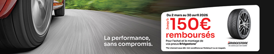 Jusqu'à 150€*remboursés sur les pneus Bridgestone